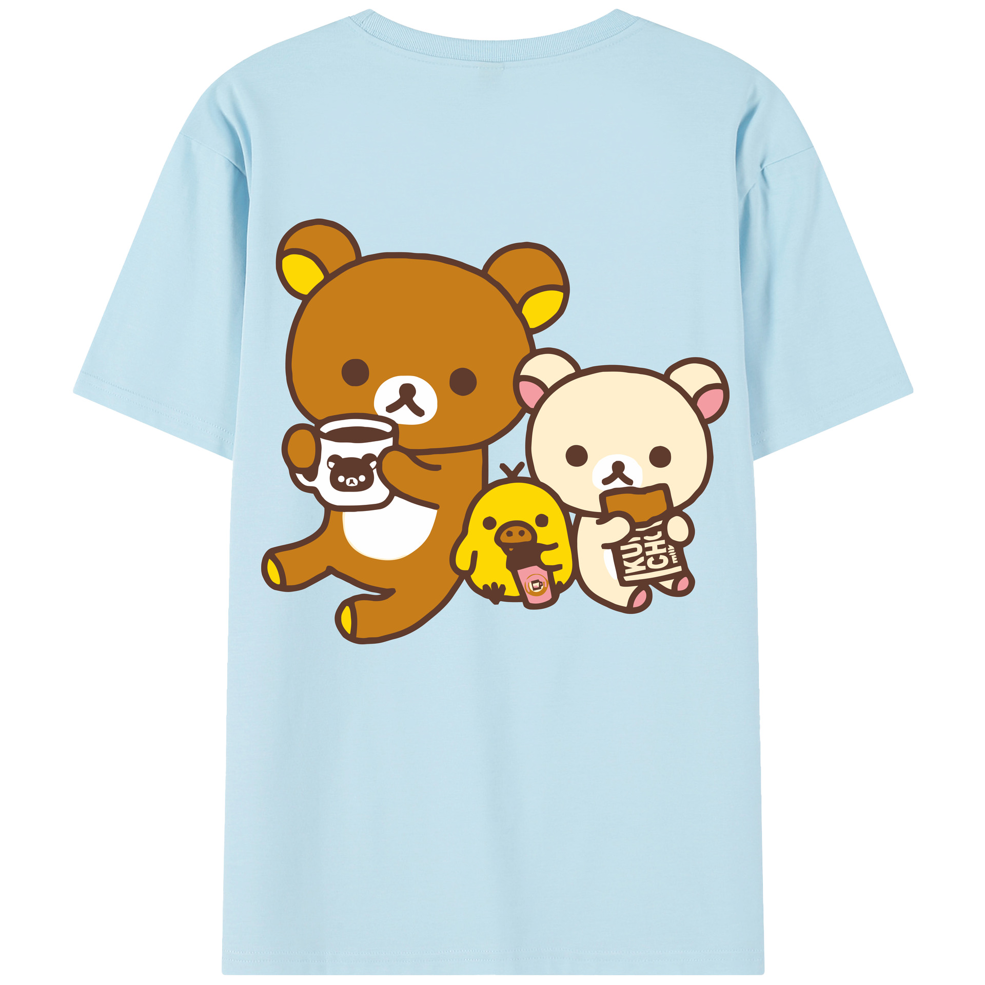 （画像用） リラックマ リラックマ キイロイトリ Rilakkuma Korilakkuma Kiiroitori 綿100％半袖Tシャツ（背面プリント）